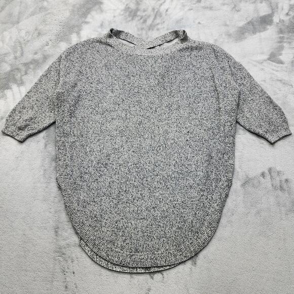 Express Sweater Women M Black Gray Marl Knit Extreme Circle Hem Tunic Cross Back - Picture 1 of 9